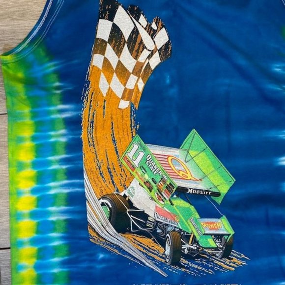 VTG Steve Kinser King Of Outlaws Sprint Car Tie-Dye Tank Top Quaker State Medium - Picture 2 of 6